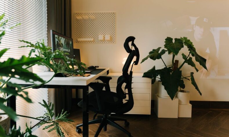 A stylish home office setup with plants and ergonomic chair, perfect for a productive work environment. - Photo by Alpha En on Pexels